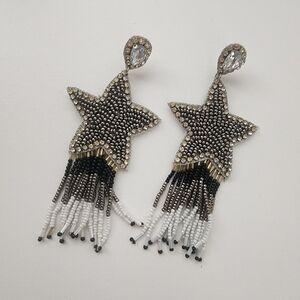NEW Gray Black Star Seed Bead Fringe Dangle Earrings Boho